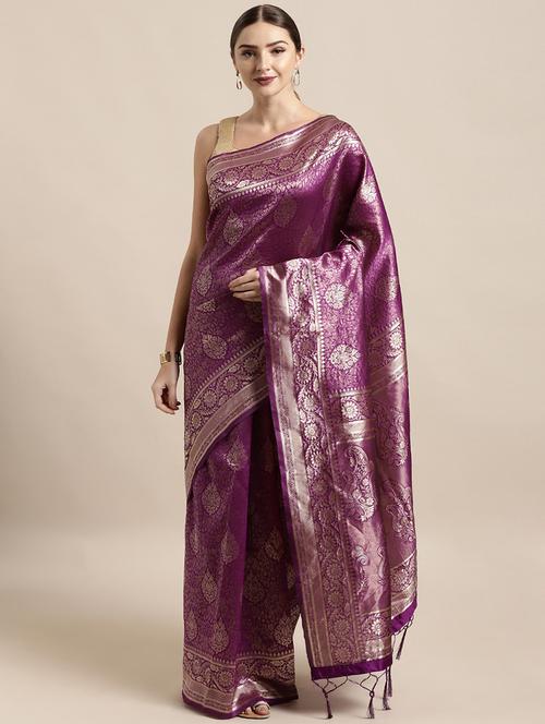 self design banarasi saree with blouse - 17239864 - Very Small Image - 1