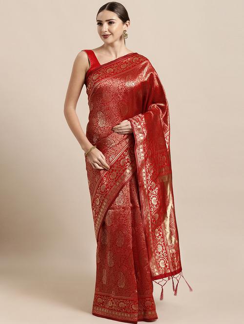 self design banarasi saree with blouse - 17239865 - Very Small Image - 1