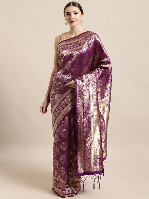 self design banarasi saree with blouse - 17239870 - Very Small Image - 1