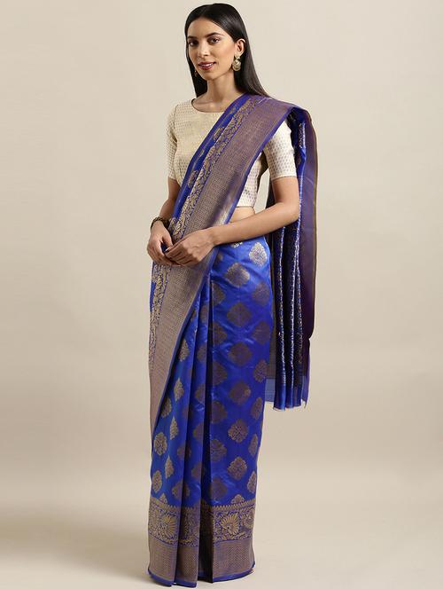 self design banarasi saree with blouse - 17239877 - Very Small Image - 1