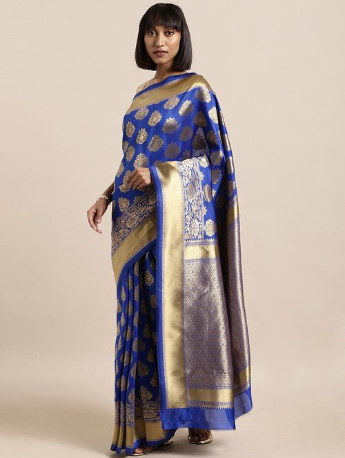 self design banarasi saree with blouse - 17239890 - Very Small Image - 1