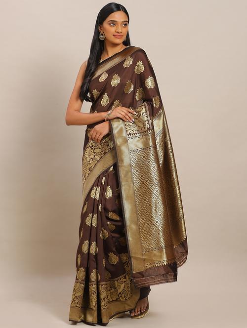 self design banarasi saree with blouse - 17239891 - Very Small Image - 1