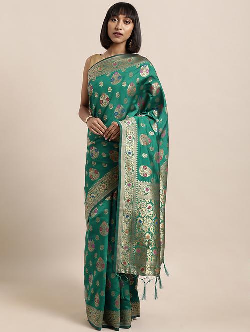 self design banarasi saree with blouse - 17239900 - Very Small Image - 1