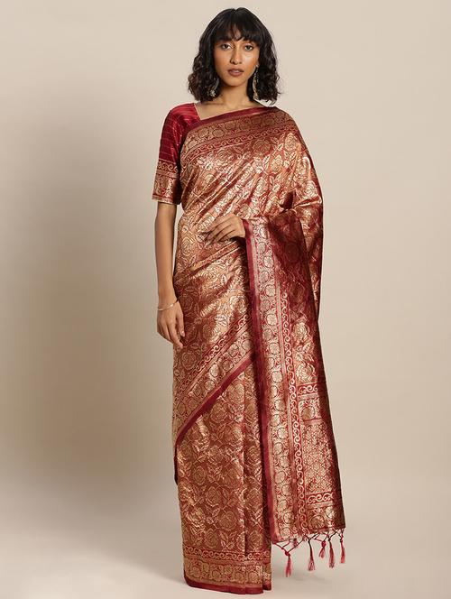 self design banarasi saree with blouse - 17239915 - Very Small Image - 1