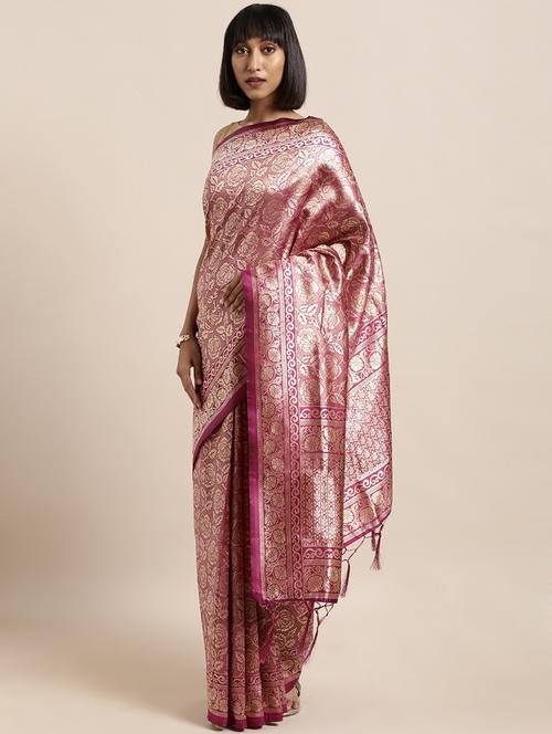 self design banarasi saree with blouse - 17239916 - Very Small Image - 1