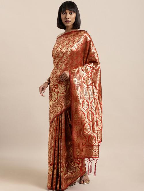 self design banarasi saree with blouse - 17239936 - Very Small Image - 1