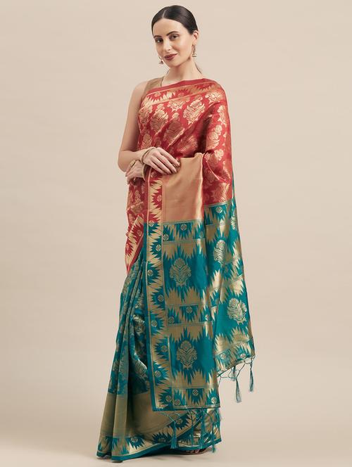 self design banarasi saree with blouse - 17239949 - Very Small Image - 1