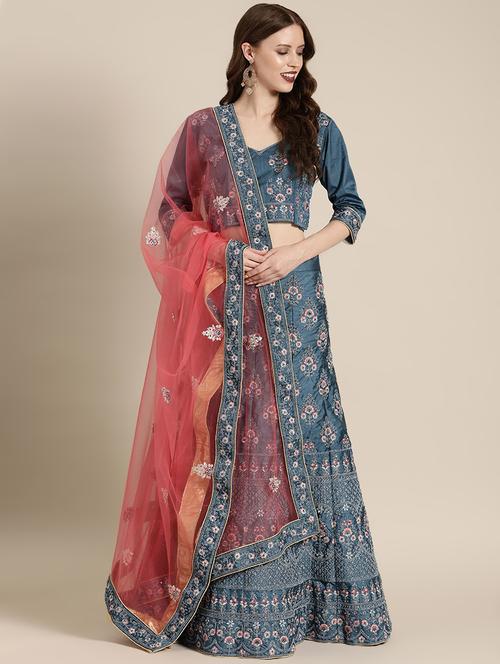 embroidered flared unstitched lehenga - 17240587 - Very Small Image - 1