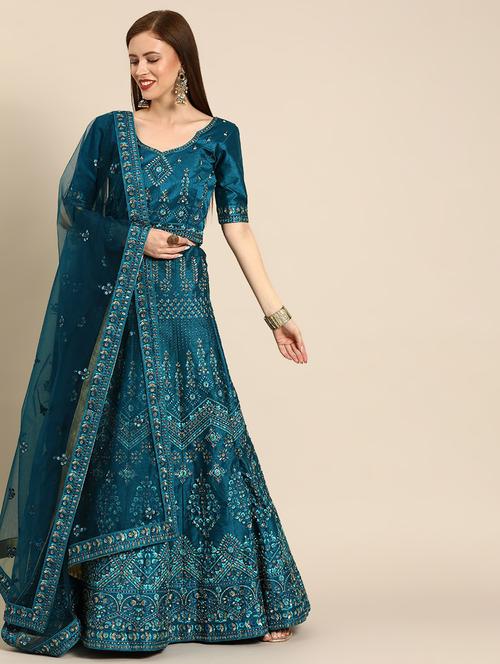 embroidered flared unstitched lehenga - 17240613 - Very Small Image - 1