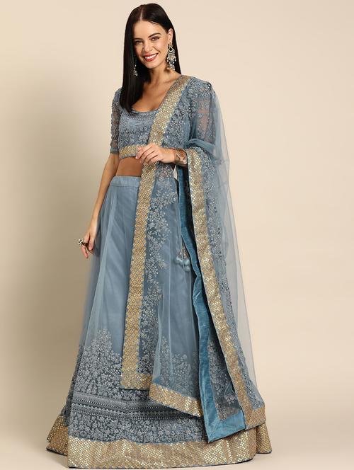 embroidered flared unstitched lehenga - 17240622 - Very Small Image - 1