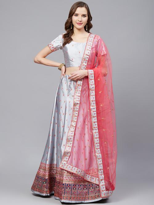 embroidered flared unstitched lehenga - 17240625 - Very Small Image - 1