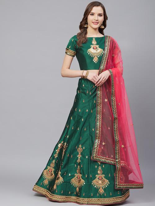 embroidered flared unstitched lehenga - 17240637 - Very Small Image - 1