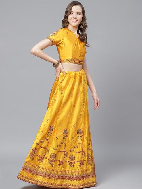 embroidered flared unstitched lehenga - 17240641 - Very Small Image - 1