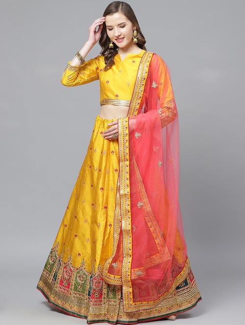embroidered flared unstitched lehenga - 17240644 - Very Small Image - 1
