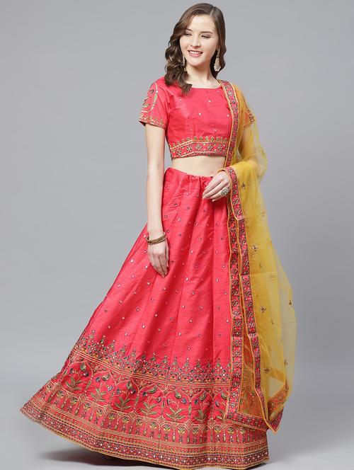 embroidered flared unstitched lehenga - 17240648 - Very Small Image - 1