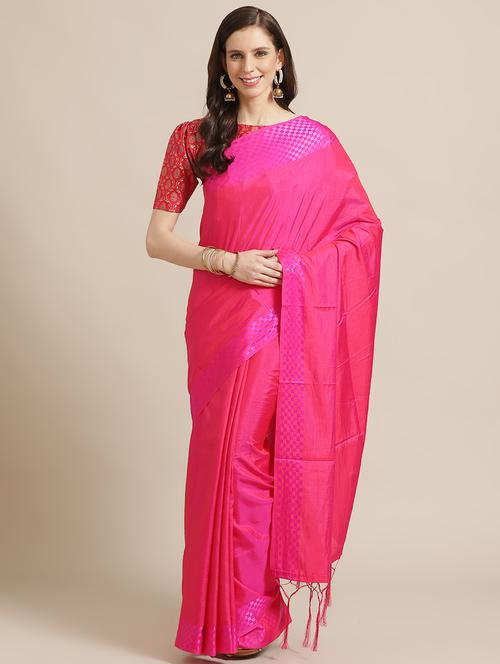 solid bordered saree with blouse - 17241569 - Very Small Image - 1