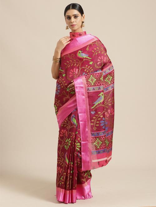 floral printed saree with blouse - 17241586 - Very Small Image - 1