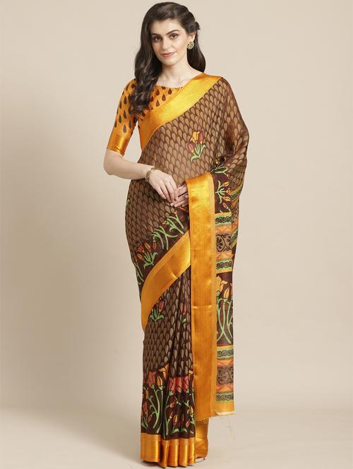 floral printed saree with blouse - 17241587 - Very Small Image - 1