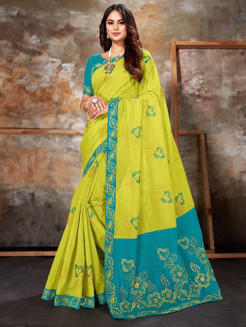 floral embroidered saree with blouse - 17241732 - Very Small Image - 1