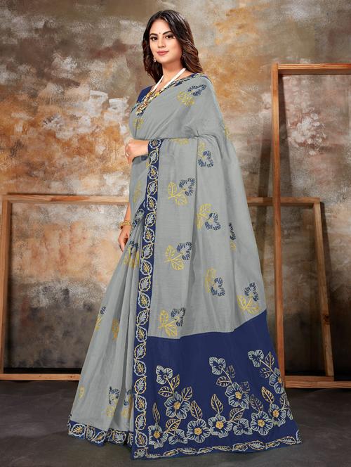 floral embroidered saree with blouse - 17241733 - Very Small Image - 1