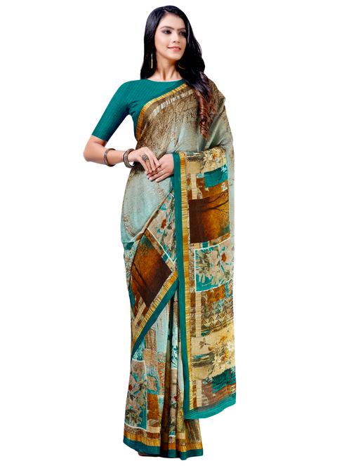 turquoise georgette saree with blouse - 17241822 - Very Small Image - 1