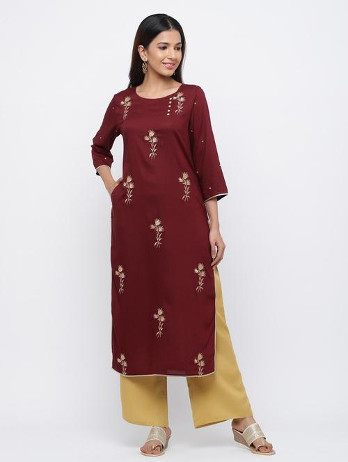 embroidered kurta palazzo set - 17241862 - Very Small Image - 1
