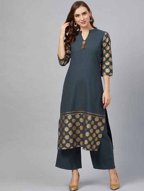foil print kurta palazzo set - 17242229 - Very Small Image - 1