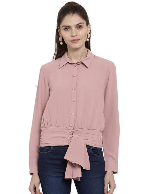 tie front solid blouson top - 17243141 - Very Small Image - 1