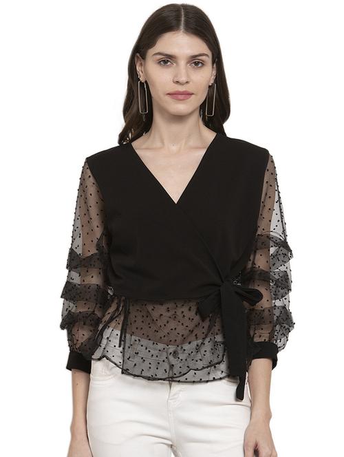 tie front dobby top - 17243160 - Very Small Image - 1