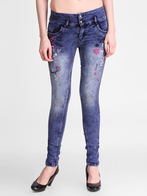 acid washed embroidered jeans - 17244744 - Very Small Image - 1