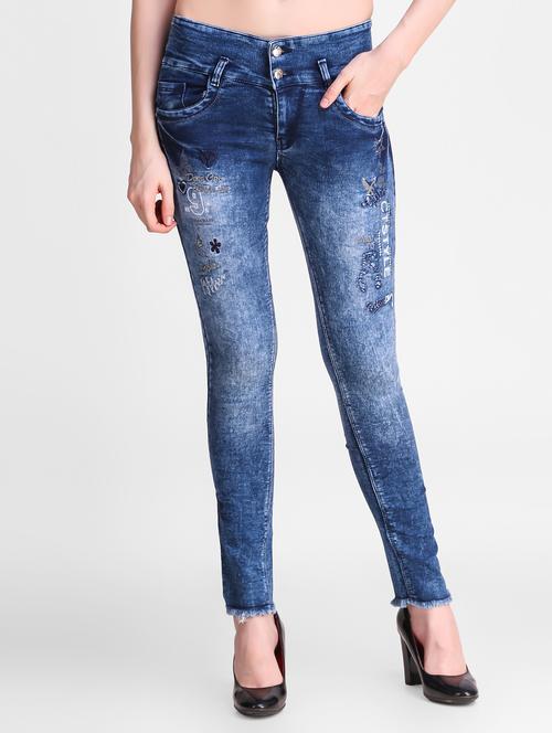 acid washed embroidered jeans - 17244745 - Very Small Image - 1