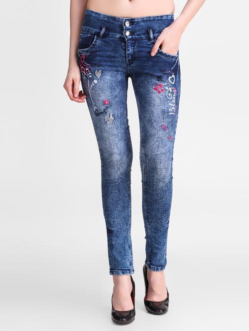 acid washed embroidered jeans - 17244746 - Very Small Image - 1