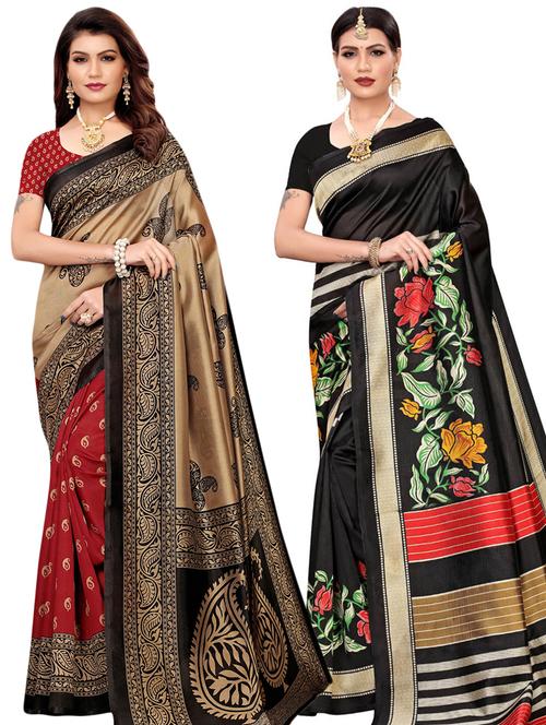 set of 2 pcs saree with blouse - 17244877 - Very Small Image - 1