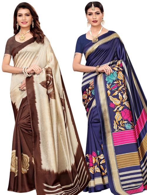 set of 2 pcs combo saree with blouse - 17244883 - Very Small Image - 1