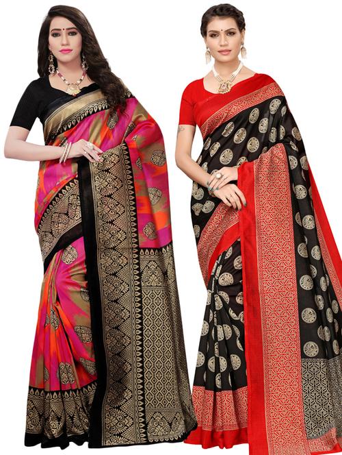set of 2 pcs combo saree with blouse - 17244907 - Very Small Image - 1