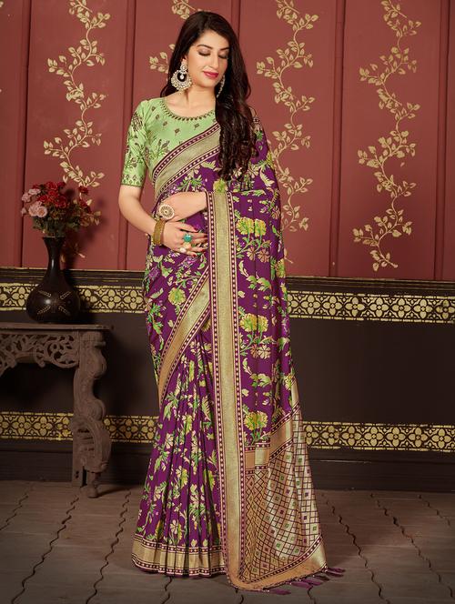 floral banarasi saree with blouse - 17246389 - Very Small Image - 1