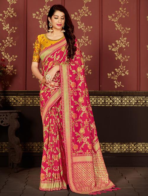 floral banarasi saree with blouse - 17246391 - Very Small Image - 1