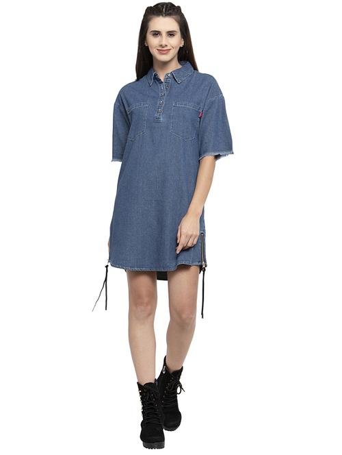 patch detail denim dress - 17246416 - Very Small Image - 1
