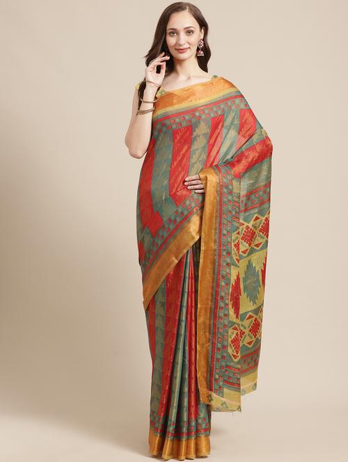 abstract printed saree with blouse - 17246515 - Very Small Image - 1