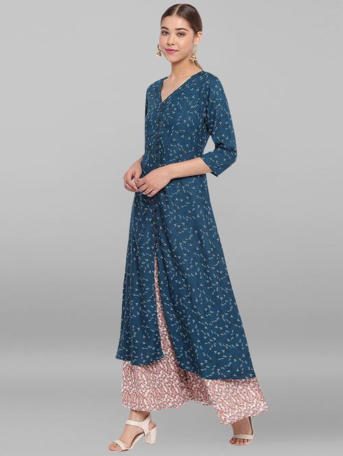 floral kurta palazzo set - 17246624 - Very Small Image - 1