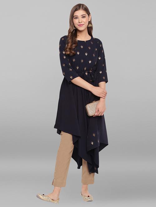 foil print asymmetric kurta - 17246637 - Very Small Image - 1