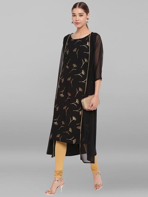 foil print straight kurta with jacket kurta - 17246638 - Very Small Image - 1