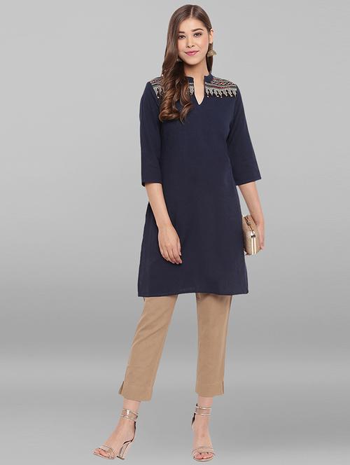 yoke embroidered straight kurta - 17246645 - Very Small Image - 1