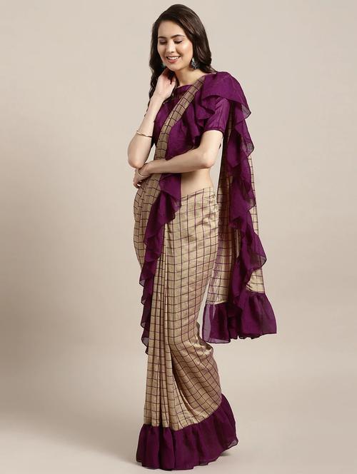 check print ruffled bordered saree - 17246775 - Very Small Image - 1