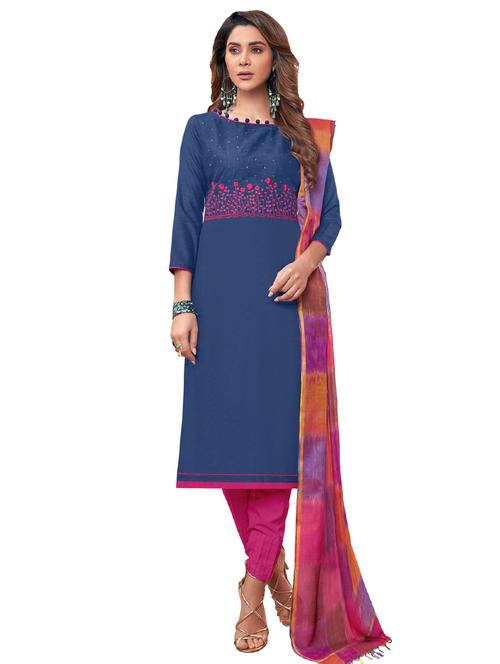 embroidered straight pant unstitched suit - 17246939 - Very Small Image - 1
