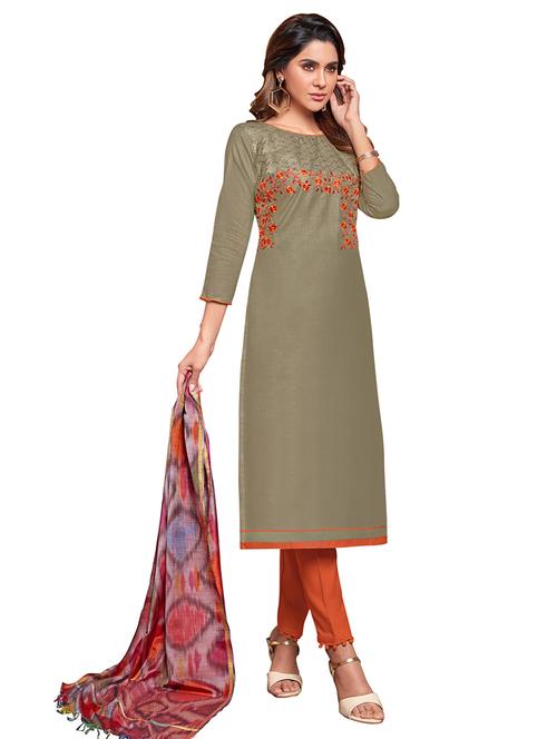 embroidered straight pant unstitched suit - 17246947 - Very Small Image - 1