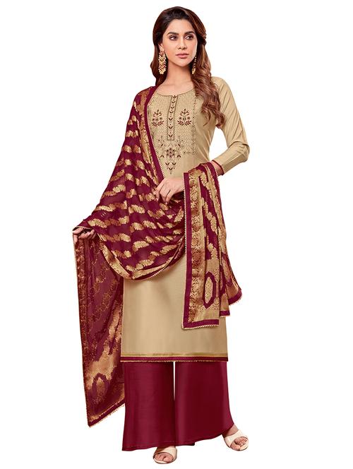 embroidered palazzo unstitched suit - 17246948 - Very Small Image - 1