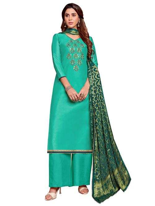 embroidered palazzo unstitched suit - 17246959 - Very Small Image - 1