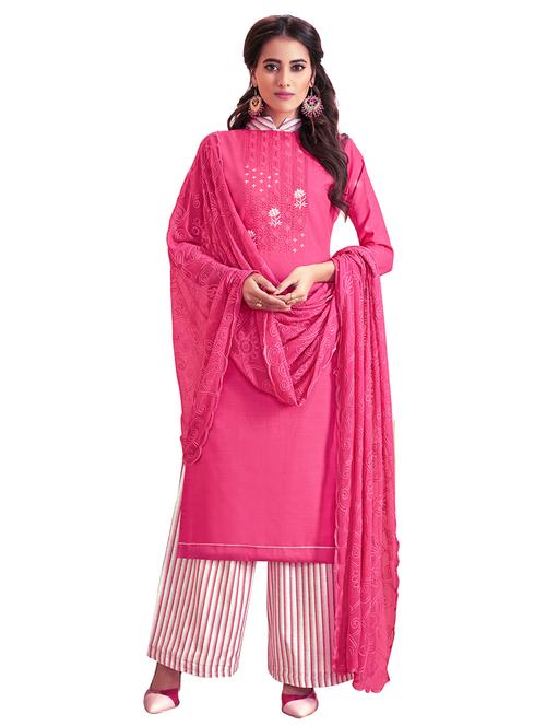 embroidered palazzo unstitched suit - 17246960 - Very Small Image - 1