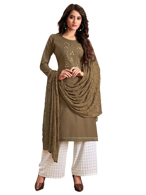 embroidered palazzo unstitched suit - 17246962 - Very Small Image - 1